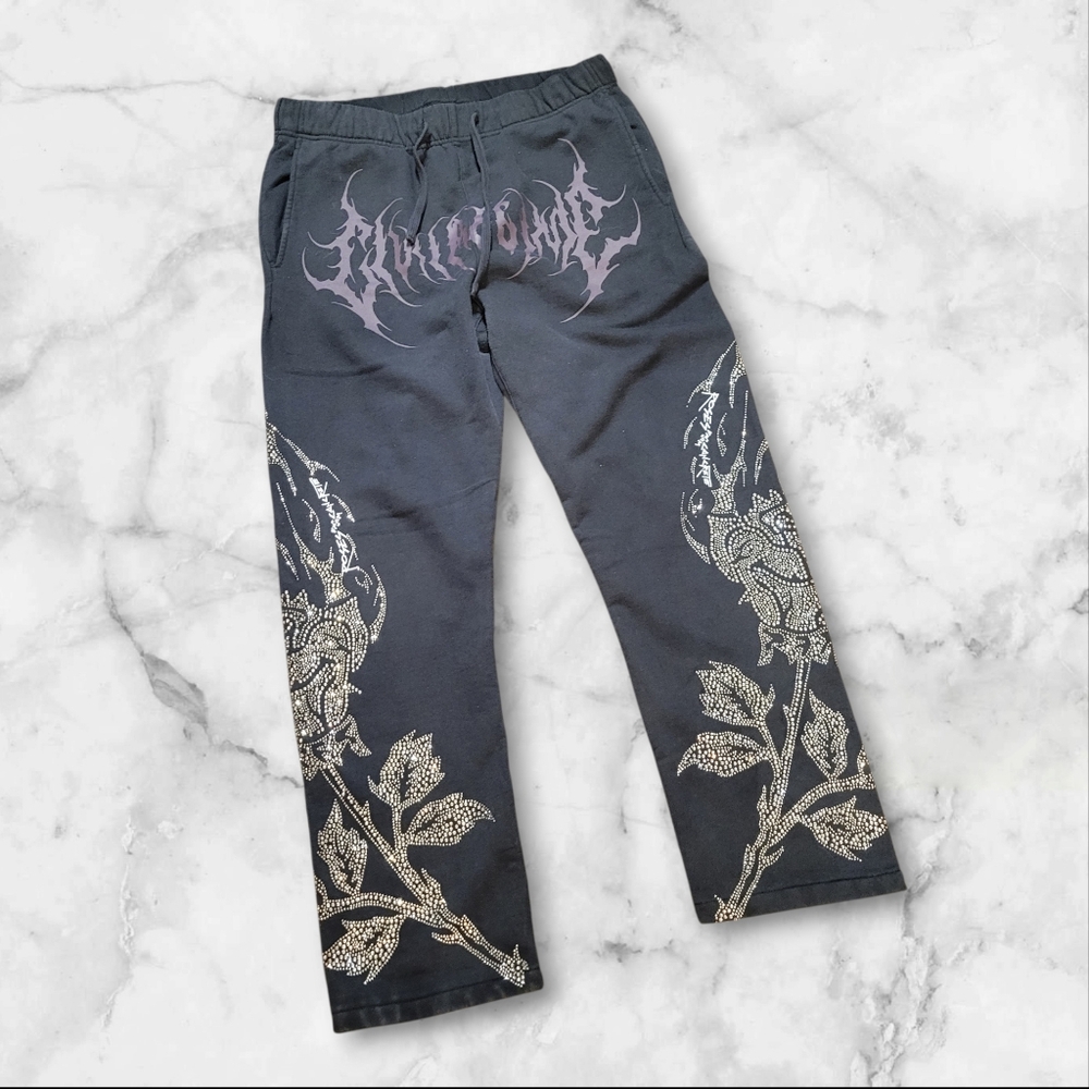 Civil Regime Bloom Bankai Concrete Rose Rhinestone Sweatpants Size M - Picture 2 of 11